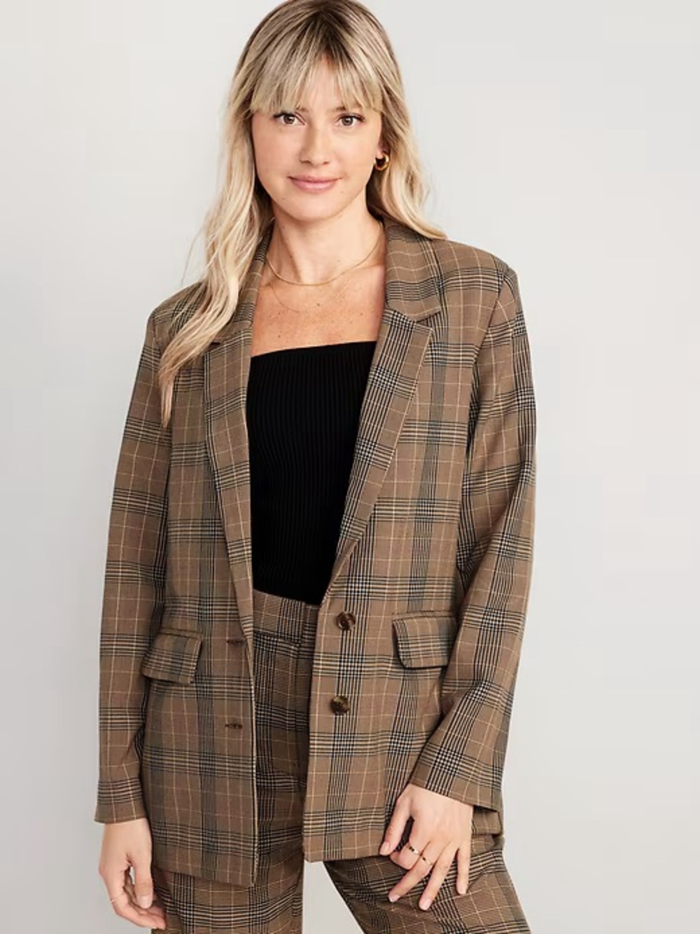 Old Navy Brown Plaid Relaxed Taylor Blazer